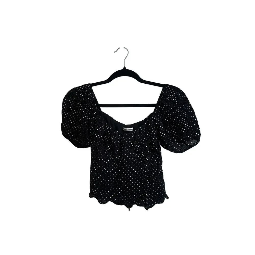 Reformation Polka Dot Black and White Blouse Babydoll Puff Sleeve Sz 6 Viscose